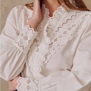 Sezane Cream Eyelet Lace Blouse